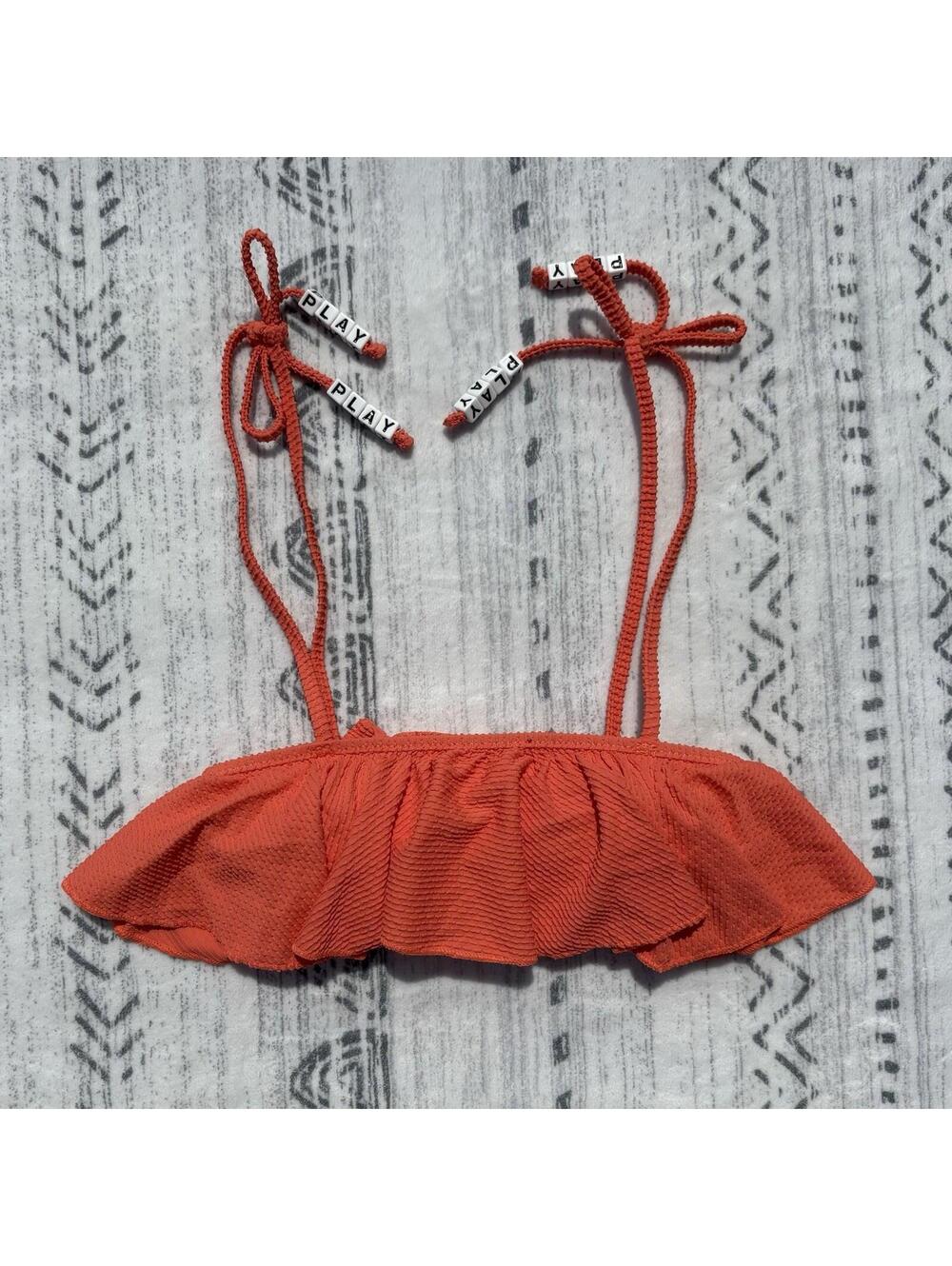 Aerie Coral Ruffle Bandeau Bikini Top XXS Textured Strappy Swim Top